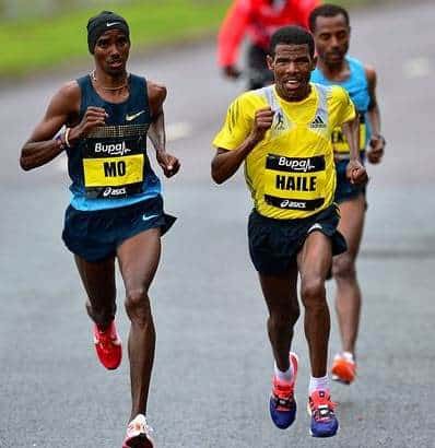 Gebrselassie dueling with Farah and Bekele at the Great North Run